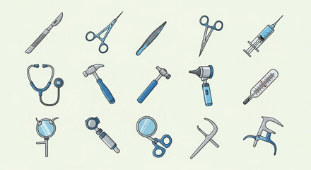 Obraz premium Medical and Surgical Instruments Set Illustration 