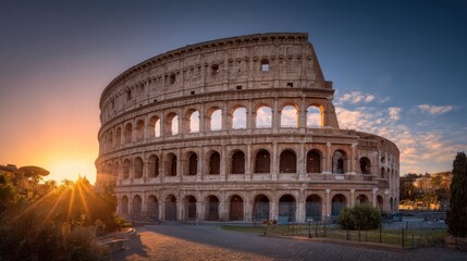Fototapeta premium Colosseum architecture ancient roman arena against sunset sky