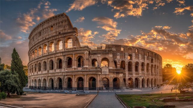 Colosseum at sunset ancient architecture and dramatic sky