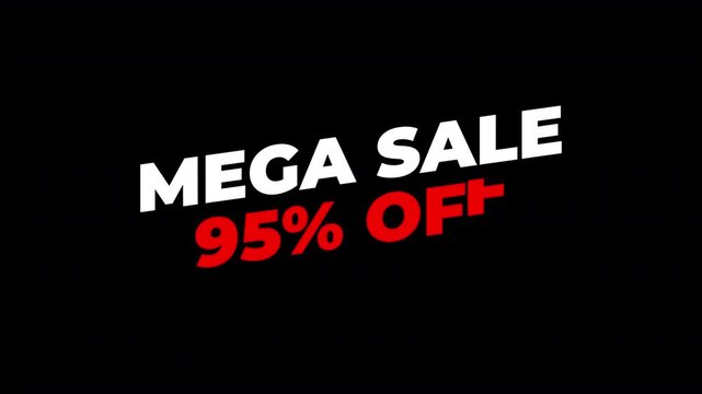 mega sale 95% Off. text animation mega sale 95 percent Off transparent background. motion text 4k video with alpha channel