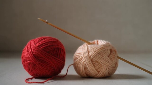 Colorful yarn balls and a knitting needle, symbolizing the joy and relaxation of handcrafted textile projects and creative leisure activities