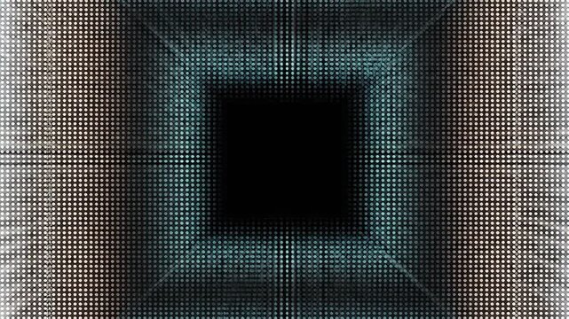 Abstract Digital Grid Tunnel with Black Square Center and Light Rays