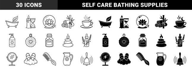Obraz premium Wellness and Self Care Lifestyle Icons Featuring Hybrid Minimalist Designs With Botanical Accents And Soothing Spa Treatment Elements