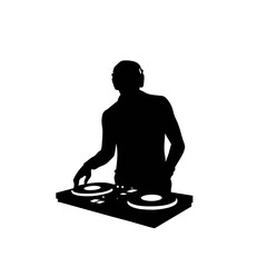 DJ in action mixing tracks with headphones on