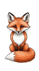 Fototapeta premium Cute cartoon red fox sitting down.