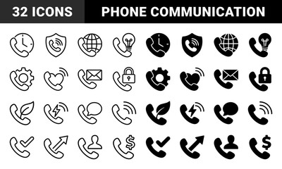 Fototapeta premium Handset Hybrid symbols merging communication with business and support concepts featuring dual outline and solid styles with balanced stroke weight