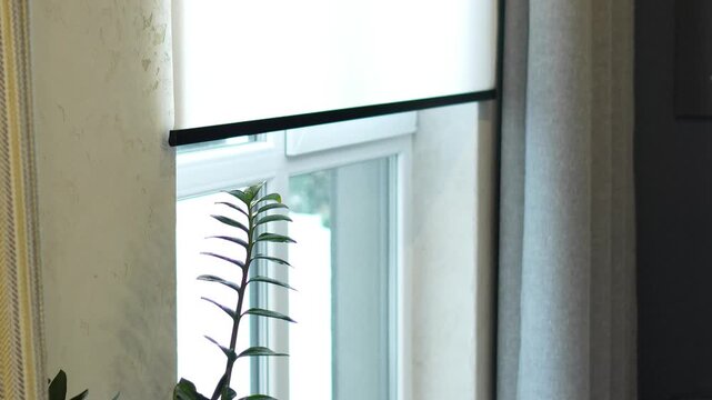 automatic lifting of the roller shutter opening on the window. professional window shading salon, electric drive, servo drive, elite technologies, curtains on the remote control
