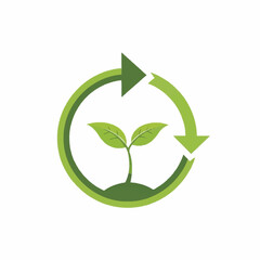 Fototapeta premium Green sprout with recycling arrows symbolizing growth and sustainability.
