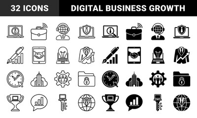Hybrid corporate and digital business symbols featuring professional imagery merged with technology elements like laptops gears and global network connectivity