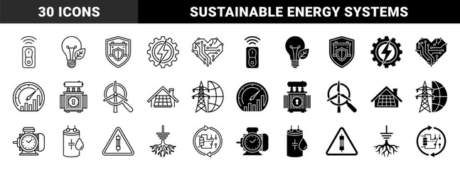 Fototapeta premium Electrical engineering and renewable energy hybrid icons featuring power grid infrastructure sustainable technology and smart grid monitoring symbols