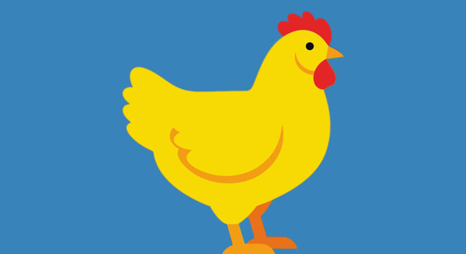 Yellow Cartoon Chicken Illustration Standing.