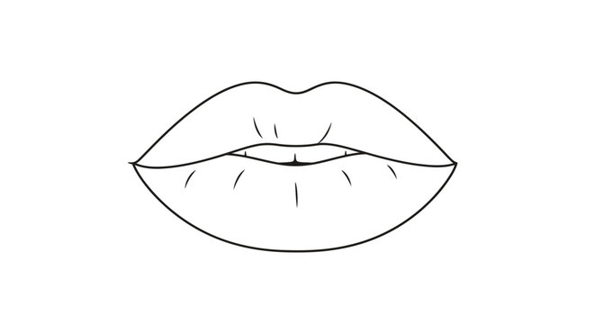 Woman Lips Line Art.