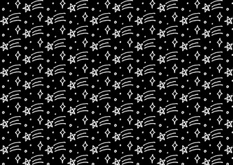 白黒で手描きの流れ星イラストパターン背景素材