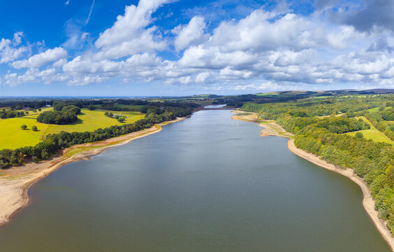 Rivington Reservoirs water level at the lowest levels in nearly 10 years during August 2025; Rivington, Chorley, Lancashire, England