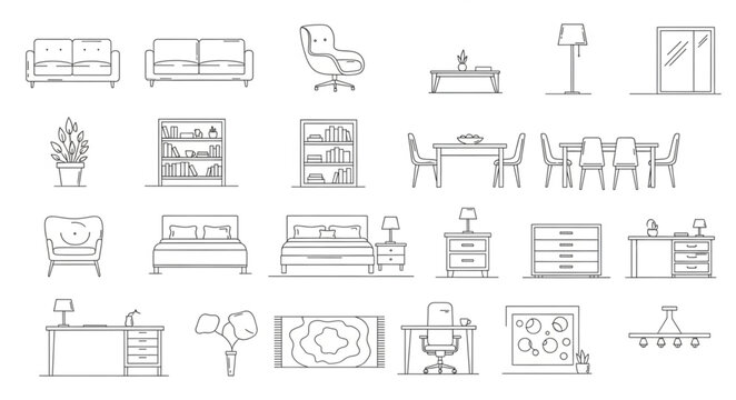 Architectural Drawings of Furniture and Room Layouts.