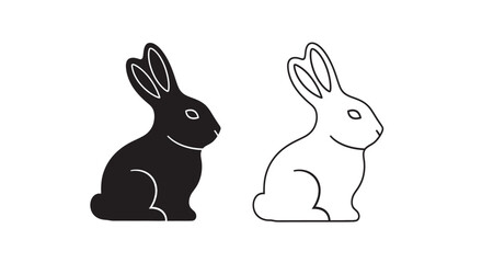 Fototapeta premium Two rabbits illustration: black and white line art drawing of cute bunnies Vector