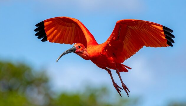 Scarlet Ibis in Flight - A Vibrant Display of Natures Beauty.