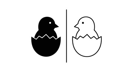 Black and white chick hatching from eggs symbol concept design illustration Vector © Sultan