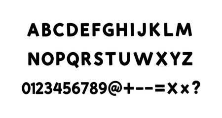 Bold san serif capital and number typeface with mathematical symbols
