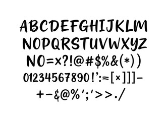 Obraz premium Bold comic style font with uppercase alphabet, numbers, and symbols