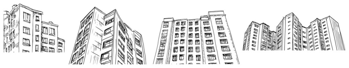 Collection of high rise apartment buildings and urban residential blocks architectural sketches © Kaz