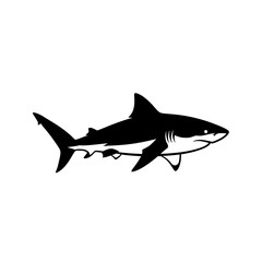 Obraz premium Black silhouette of a shark swimming.