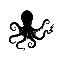 Black octopus with lightning tentacle silhouette.