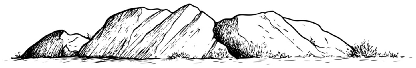 Detailed hand drawn sketch of large rock formations and rugged mountain cliffs © Kaz
