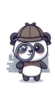 Cute cartoon panda detective character.