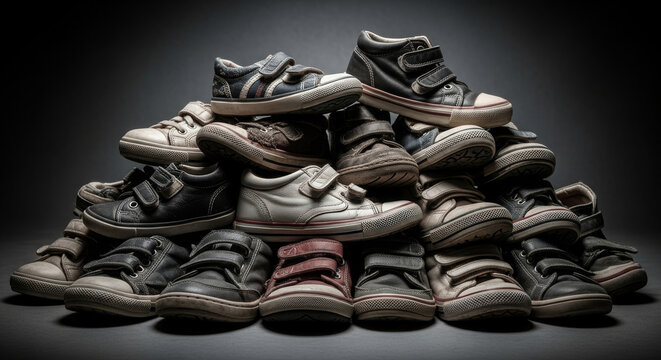 Pile of Worn Out Children's Shoes