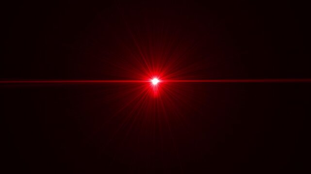 Red Light Lens Flare Effect on Black Background, Abstract Optical Light Leaks, Overlay for Video Editing.