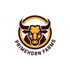Fototapeta premium Stylized Bull Head Logo for Primehorn Farms with Brown and Gold Colors on White Background