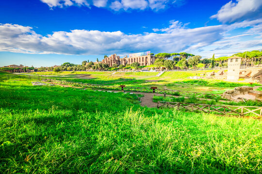 Circus Maximus - roman famous ruins in Rome at sunny day, Italy