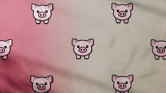 Cute Pig Face Seamless Pattern on Soft Pink Gradient Background