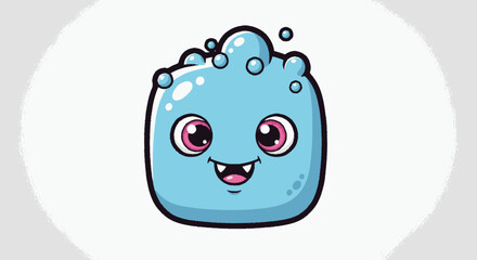 Fototapeta premium Cartoon Blue Soap Character With Happy Expression.
