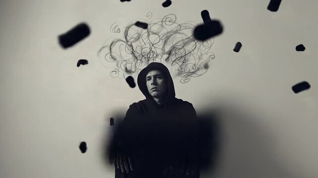 Man Experience Mental Distress, Depression, Overthinking, and Anxiety with Abstract Animation