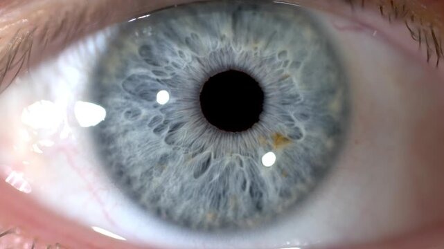 Human blue eye pupil dilating and constricting macro