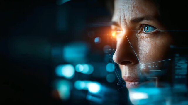 Warning concept of deepfake technology and facial recognition system misuse showing cybersecurity threats visualization digital identity fraud alerts risks of AI generated face