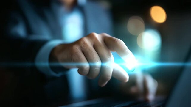Faceless businessman touching digital checkmark icon on virtual screen for document verification task approval process data validation in online workflow and digital