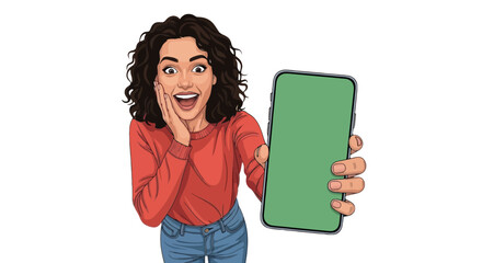 Excited Woman Showing Phone Green Screen