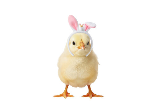 Cute baby chicken with bunny ears on transparent background easter chick adorable animal