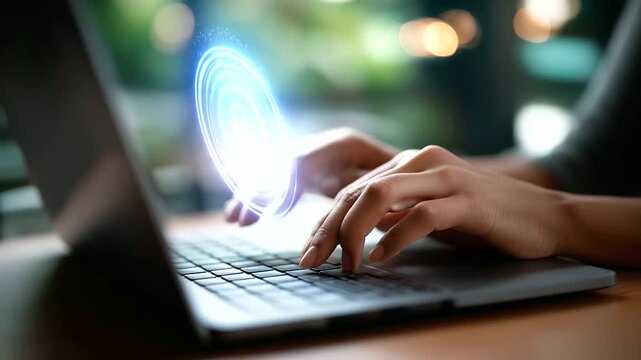 Faceless user entering password on secure payment login interface displayed on laptop screen concept of online transaction security data protection system digital banking safety