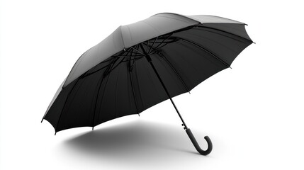 Black umbrella angled left, white background, protection concept, website design