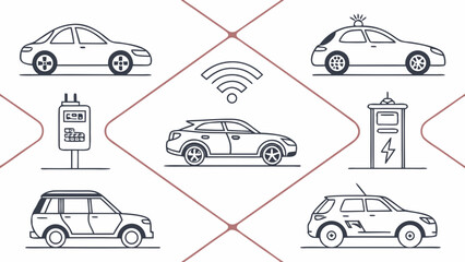 Smart Cars and Urban Mobility Icons Set - Vector Line Art © Muhamad