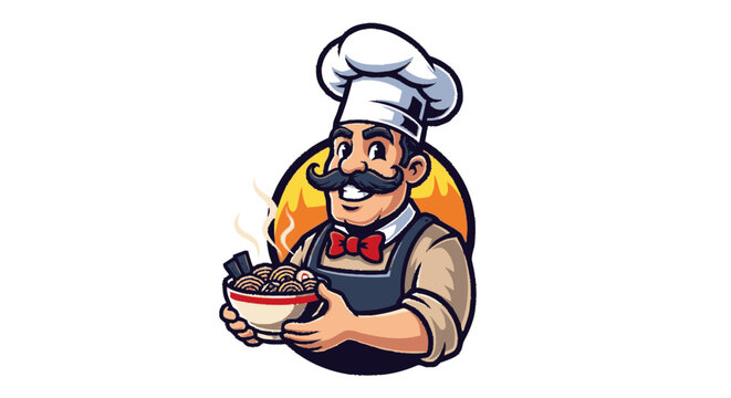 Cartoon Chef Holding Steaming Hot Dish.