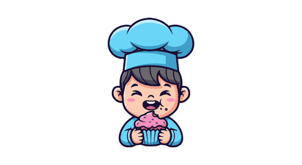 Cartoon Chef with Cupcake and Hat.
