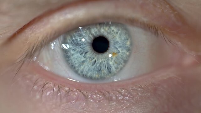 Male blue eye pupil constricting and dilating in light