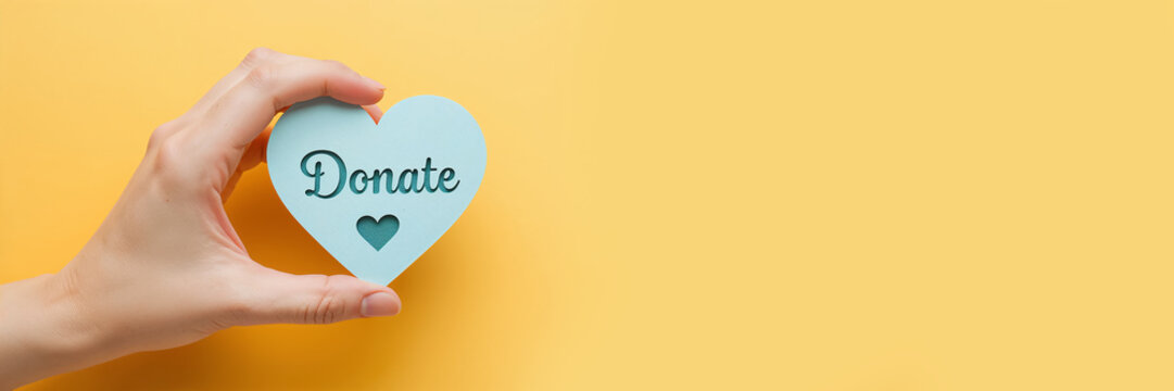 A hand holds a paper sign in the shape of a heart with the word "Donat" written on it.