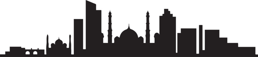 Obraz premium Ahmedabad India Skyline Silhouette City. black art icon drawing vector