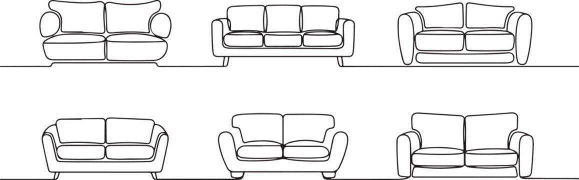 Sofa isolated line set icon. Vector illustration couch on white background. one line art icon drawing vector